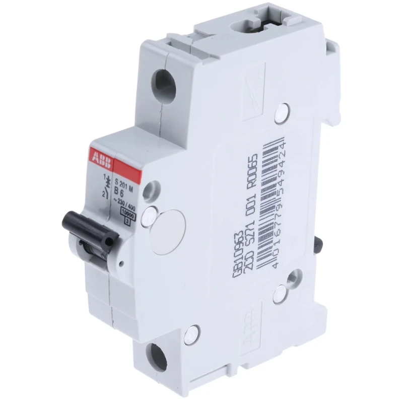 ABB System Pro M Compact Miniature Circuit Breaker 1-Pole 6A Type B 253V AC 72V DC 10kA Breaking 2CDS271001R0065 S201M-B6