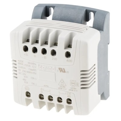 Legrand 40 VA DIN Rail Transformer, 230 to 400 V Primary, Screw Mount, 2 Outputs, 94mm Width, 78mm Depth 0 442 31