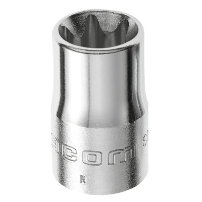 Facom 1/2 in Drive E12 Torx Square Socket, Bright Chrome Finish, Chrome Vanadium Steel, 37mm Length STX.12
