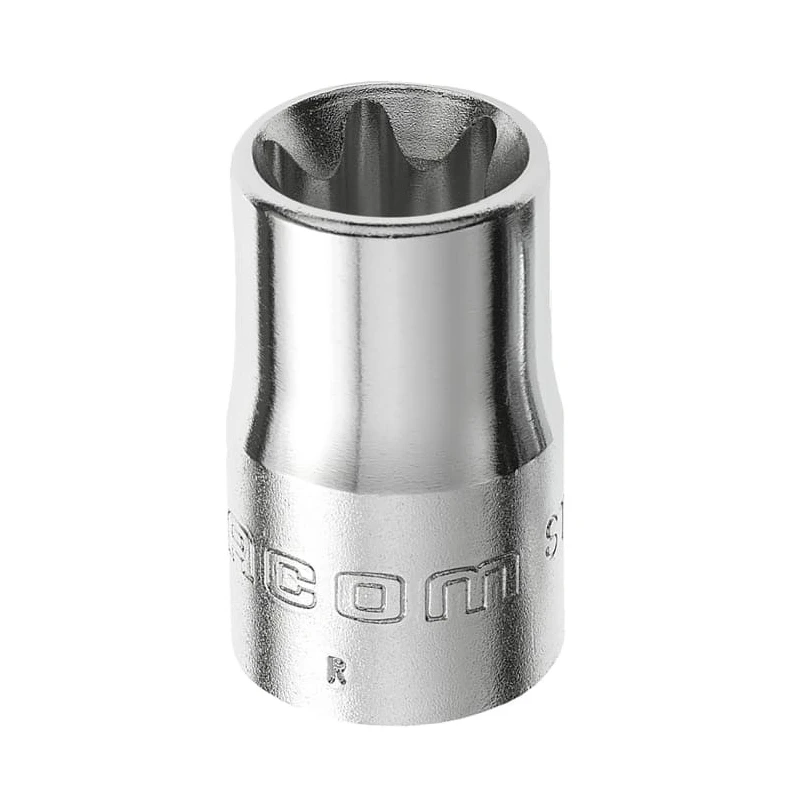 Facom 1/2 in Drive E12 Torx Square Socket, Bright Chrome Finish, Chrome Vanadium Steel, 37mm Length STX.12
