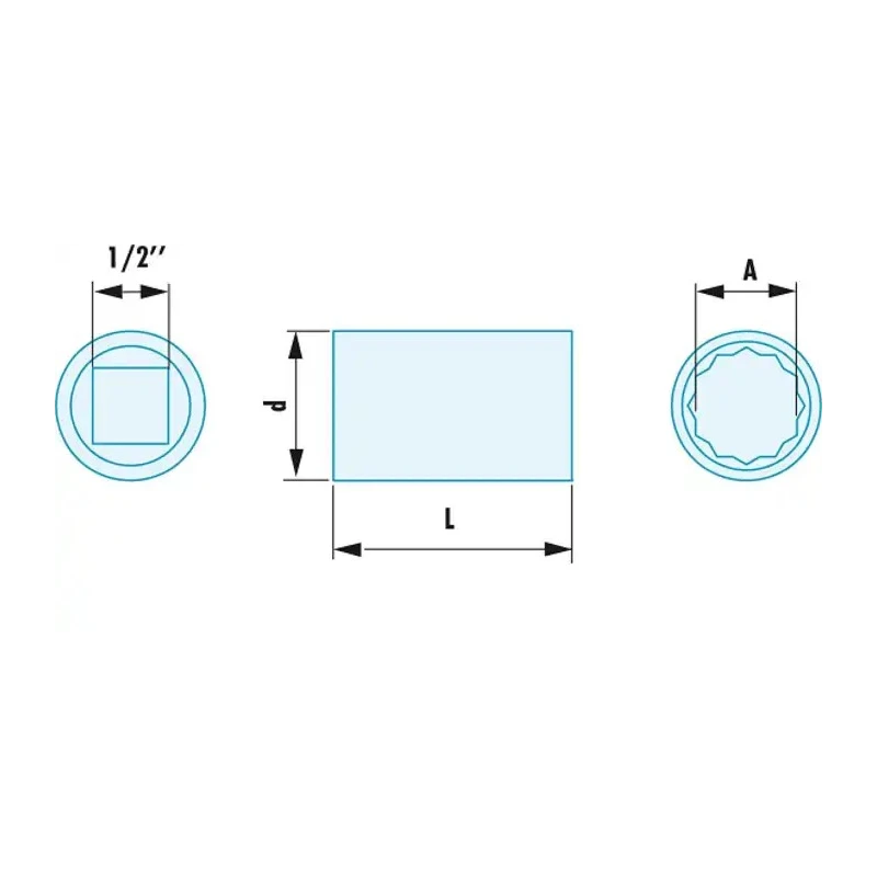 Facom 1/2 in Drive 22 mm 12 Point Square Socket, 43mm Overall Length S.22SR