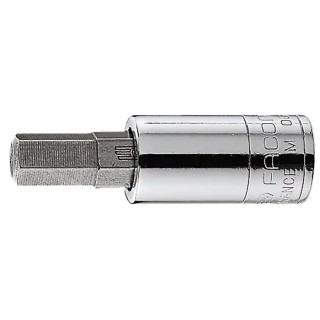 Facom 1/4 in Drive 4.76 mm Hexagon Socket with Bright Chrome Phosphate Finish, 37mm Overall Length RT.3/16