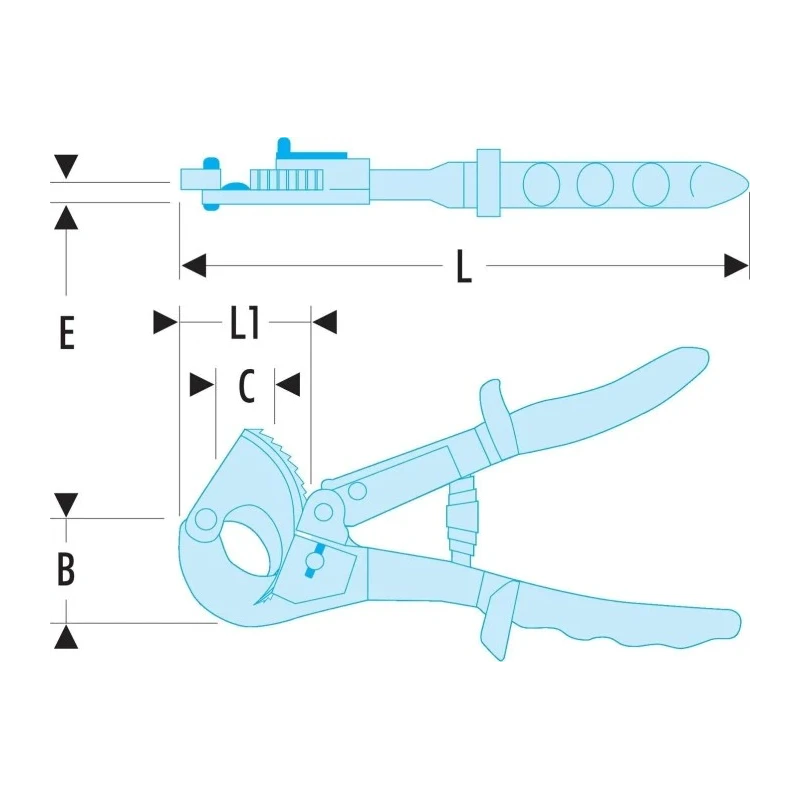 Facom Ratchet Cable Cutter 255mm Overall Length, 65mm Jaw Length, Maximum Cutting Capacity 32mm 413A.32