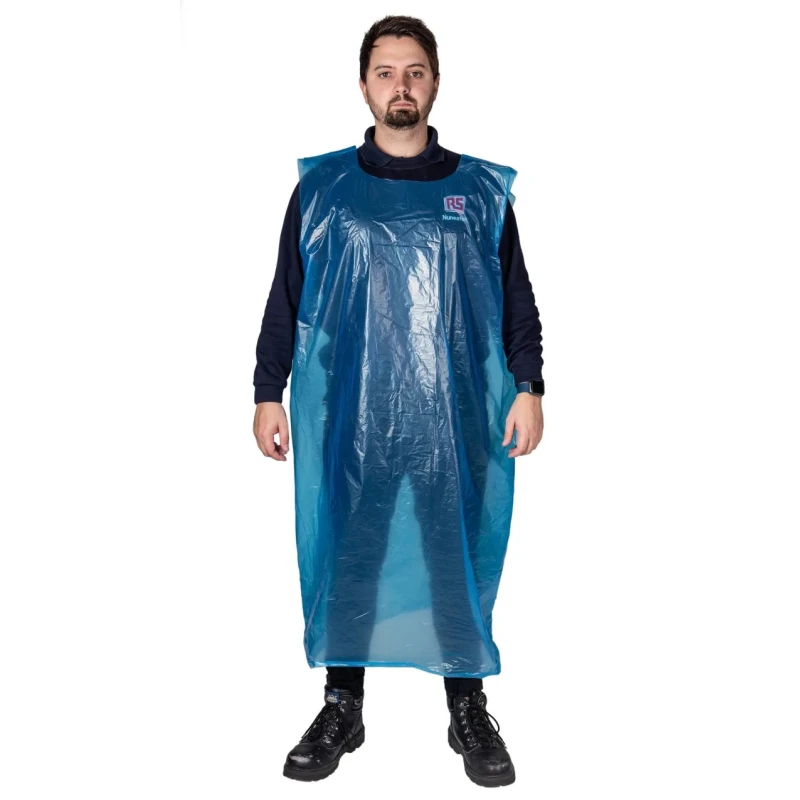 Reldeen Blue Polythene Disposable Apron Unisex, Waist Size 76 cm, Length 1.35m, Pack of 5 A0152