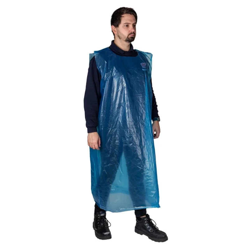 Reldeen Blue Polythene Disposable Apron Unisex, Waist Size 76 cm, Length 1.35m, Pack of 5 A0152