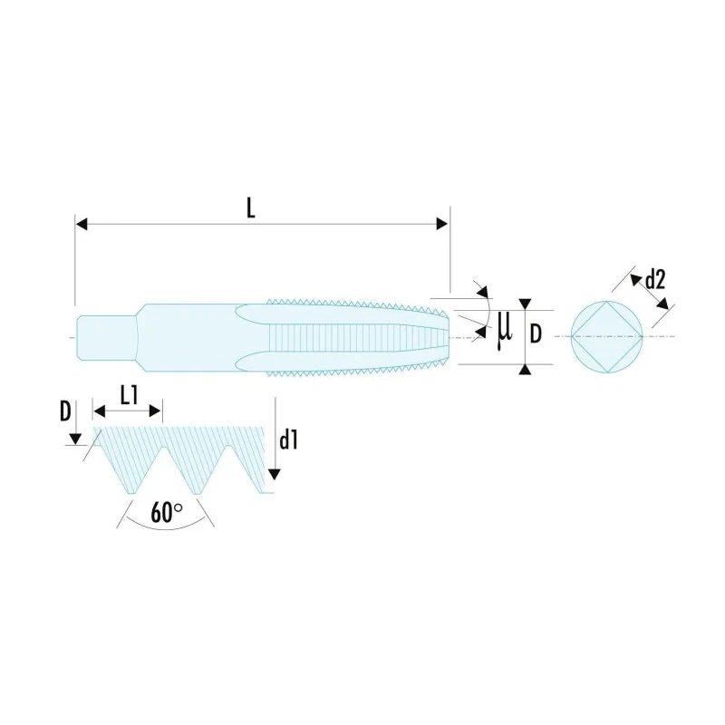 Facom Threading Tap M6 Thread Metric Standard High Speed Steel 66mm Overall Length 227.6X100T3