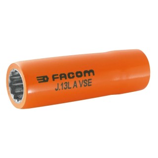 Facom Insulated Deep Socket 3/8 in Drive 16 mm 12 Point Square VDE 1000V Approved Steel 69mm Overall Length J.16LAVSE
