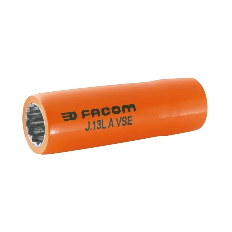 Facom Insulated Deep Socket 3/8 in Drive 16 mm 12 Point Square VDE 1000V Approved Steel 69mm Overall Length J.16LAVSE