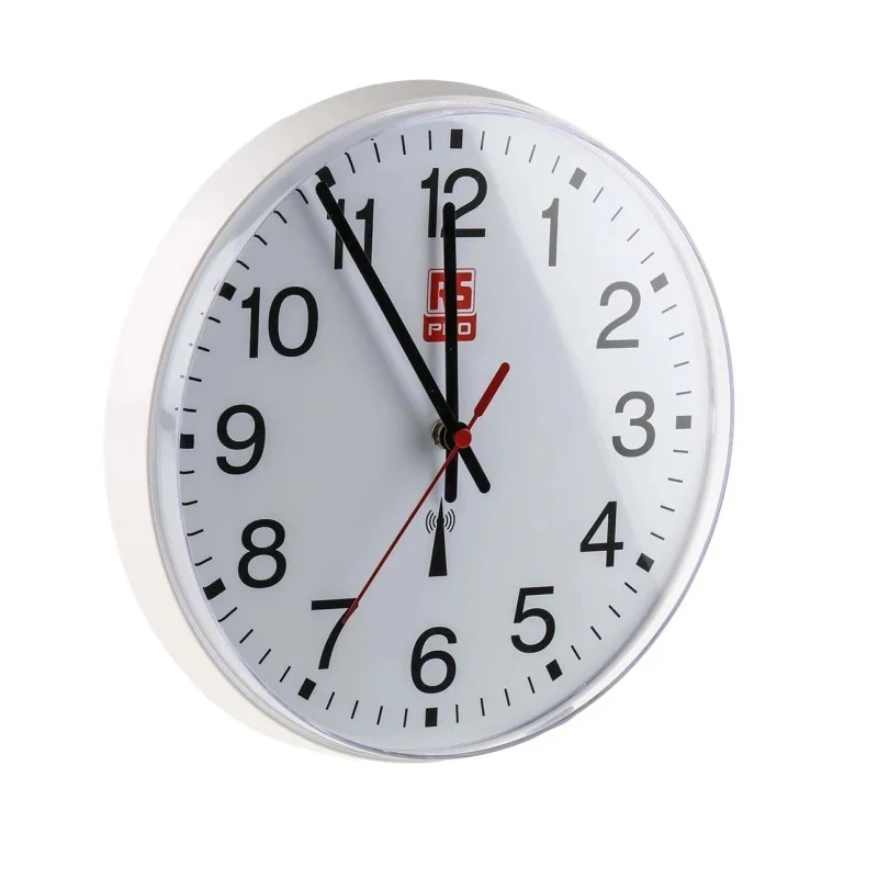RS PRO White Radio Controlled Analogue Wall Clock 255 mm Diameter Plastic Case 235-6333