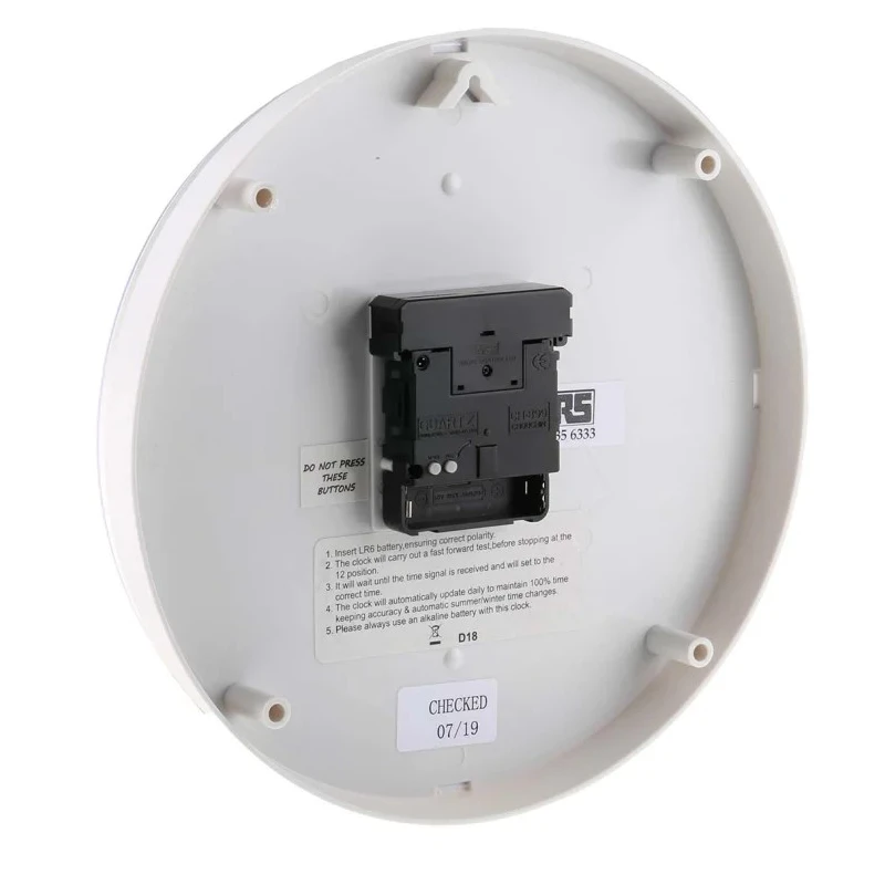 RS PRO White Radio Controlled Analogue Wall Clock 255 mm Diameter Plastic Case 235-6333