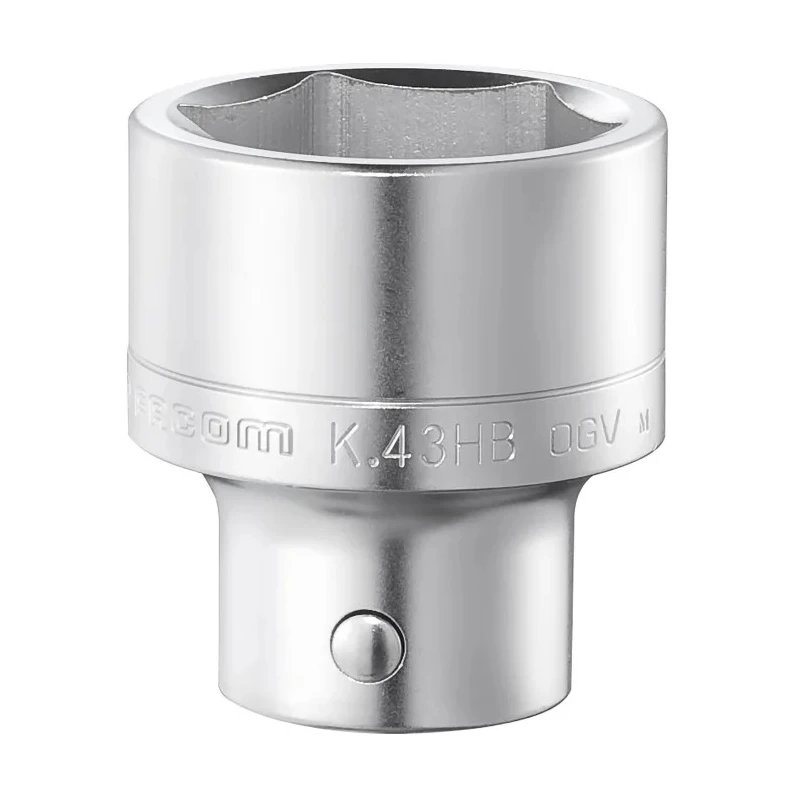 Facom 3/4 in Drive 34 mm 6 Point Square Socket, Satin Chrome Finish, 59 mm Overall Length K.34HB