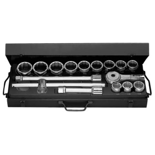 Facom 16-Piece 3/4 in 12 Point Socket Set, Bright Chrome Finish, Chrome Vanadium Steel K.432E