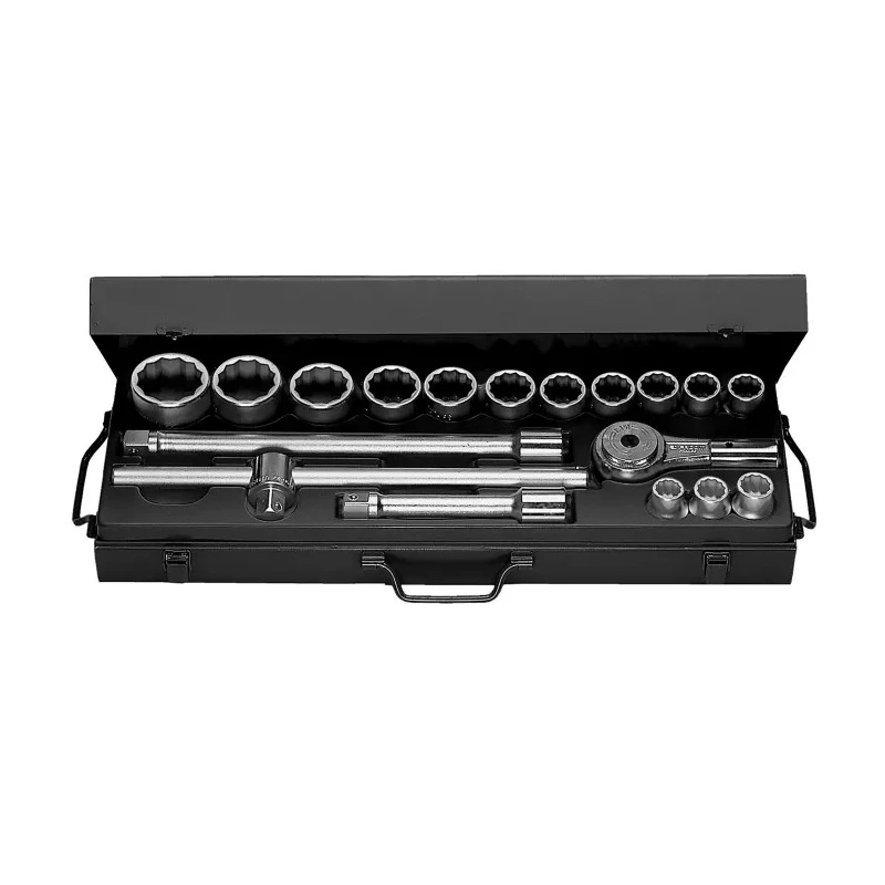 Facom 18-Piece 3/4 in 12 Point Socket Set K.436E with Chrome Vanadium Steel Bright Chrome Finish
