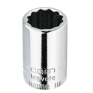 Facom 1/4 in Drive 1/4 in 12 Point Square Socket, Bright Chrome Finish, 22mm Overall Length RB.1/4