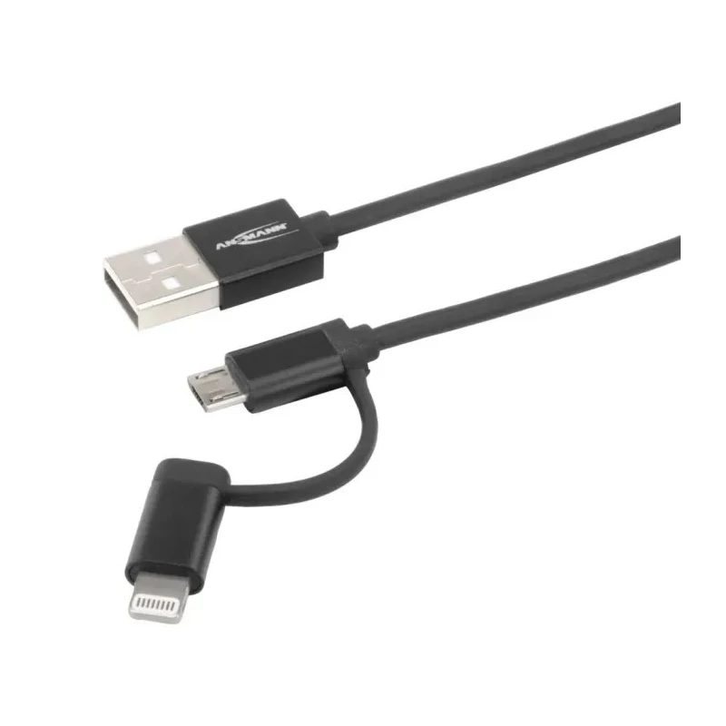 Ansmann IC Socket USB Cable Male USB Type A to Female Lightning, Micro USB Type B, USB Type C Black 1.2m 1700-0136
