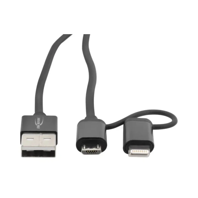 Ansmann IC Socket USB Cable Male USB Type A to Female Lightning, Micro USB Type B, USB Type C Black 1.2m 1700-0136