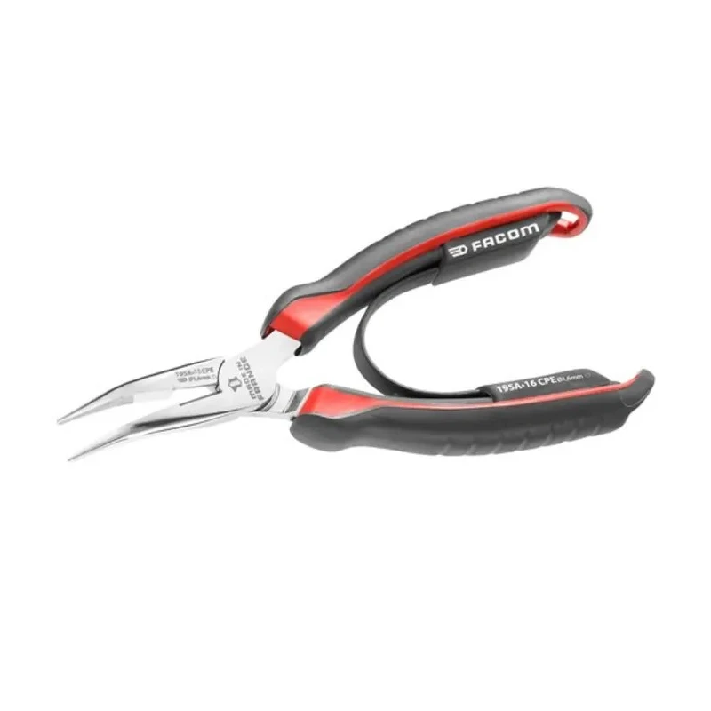 Facom 1-Piece Round Nose Plier Serrated 160mm Overall Length 40° Nose Angle High Carbon Steel Chrome Finish 195A.16CPE
