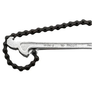 Facom Chain Wrench with 60 - 140 mm Jaw Capacity, 600 mm Overall Length, Metal Handle, Chrome Finish 136C.4