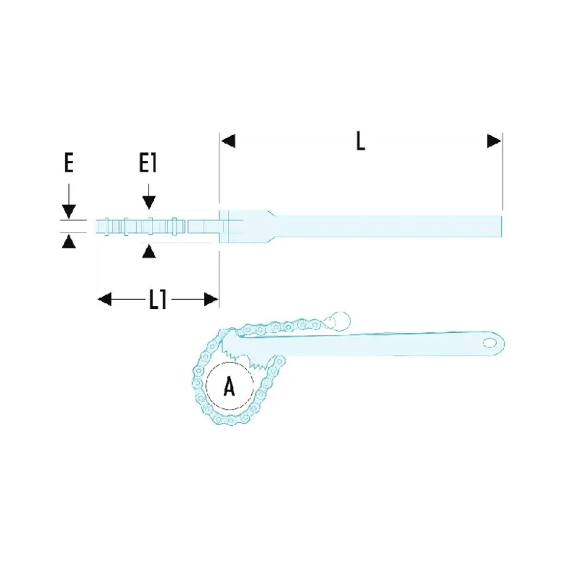 Facom Chain Wrench with 60 - 140 mm Jaw Capacity, 600 mm Overall Length, Metal Handle, Chrome Finish 136C.4