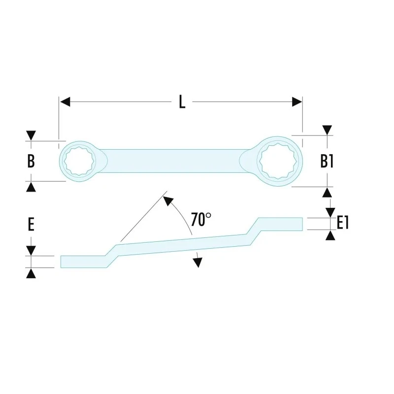 Facom Metric Offset Ring Spanner 38 x 42 mm, Chrome Finish, 12-Point Profile, 455mm Overall Length 55A.38X42