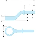 Facom Heavy-Duty Metric Offset Ring Spanner 24 to 70 mm Size Satin Chrome Finish 180mm Overall Length 54A.24