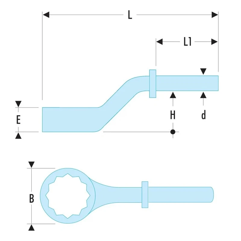 Facom Heavy-Duty Metric Offset Ring Spanner 24 to 70 mm Size Satin Chrome Finish 180mm Overall Length 54A.24