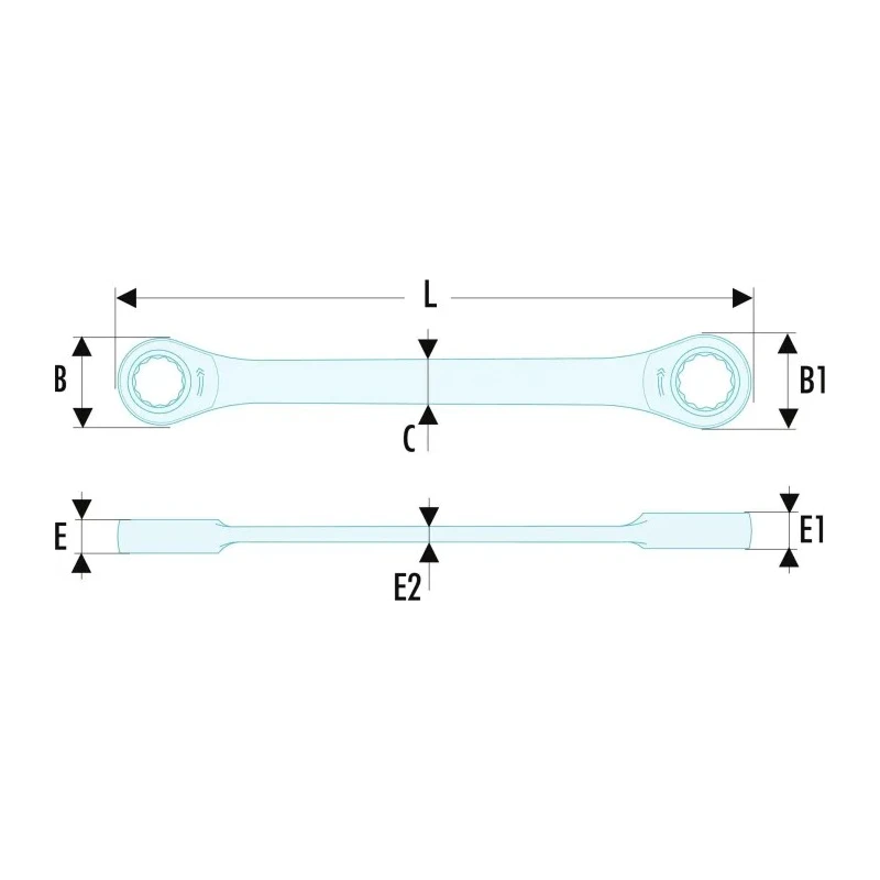 Facom Ratchet Ring Spanner Double Ended 16 x 18 mm, 210 mm Length 65.16X18