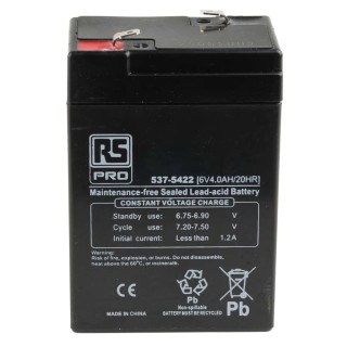 RS PRO 6 V T1 Sealed Lead Acid Battery 4 Ah 100mm x 70 mm 537-5422