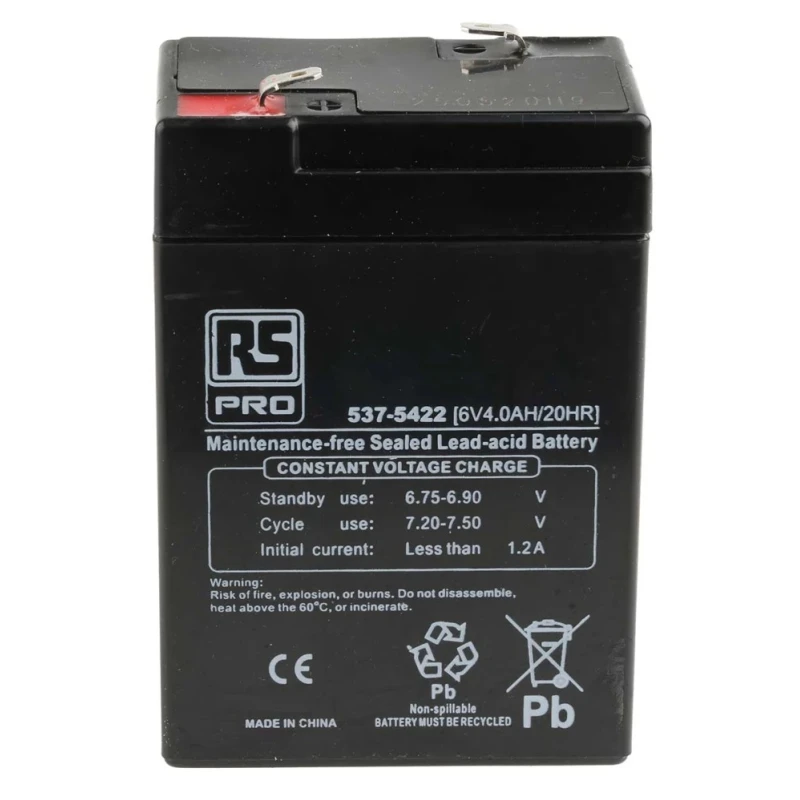 RS PRO 6 V T1 Sealed Lead Acid Battery 4 Ah 100mm x 70 mm 537-5422