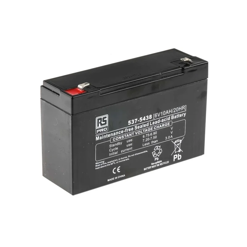 RS PRO 6 V T1 Sealed Lead Acid Battery 10 Ah, 94mm x 151mm 537-5438