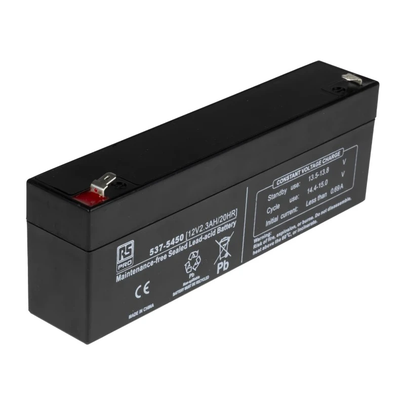 RS PRO 12 V, T1 Sealed Lead Acid Battery, 2.3 Ah, AGM Construction, 60mm x 178mm 537-5450