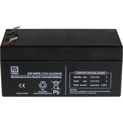 RS PRO Sealed Lead Acid Battery 12 V, T1 Terminal, 3.2 Ah Capacity, AGM Construction, 60.5mm x 134mm 537-5472