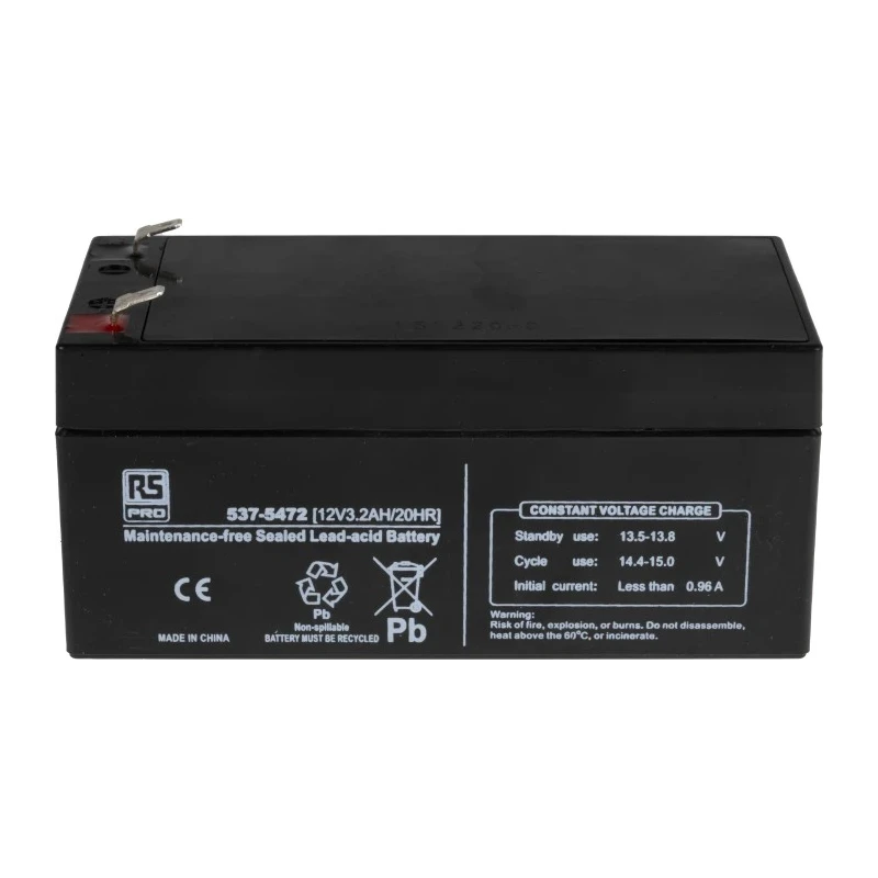 RS PRO Sealed Lead Acid Battery 12 V, T1 Terminal, 3.2 Ah Capacity, AGM Construction, 60.5mm x 134mm 537-5472
