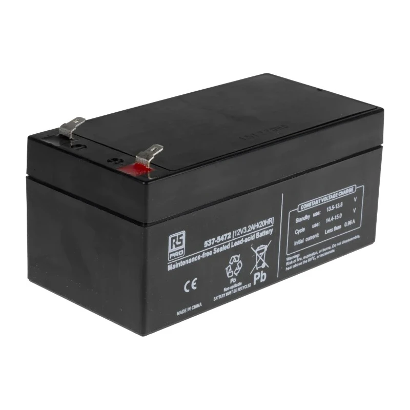 RS PRO Sealed Lead Acid Battery 12 V, T1 Terminal, 3.2 Ah Capacity, AGM Construction, 60.5mm x 134mm 537-5472