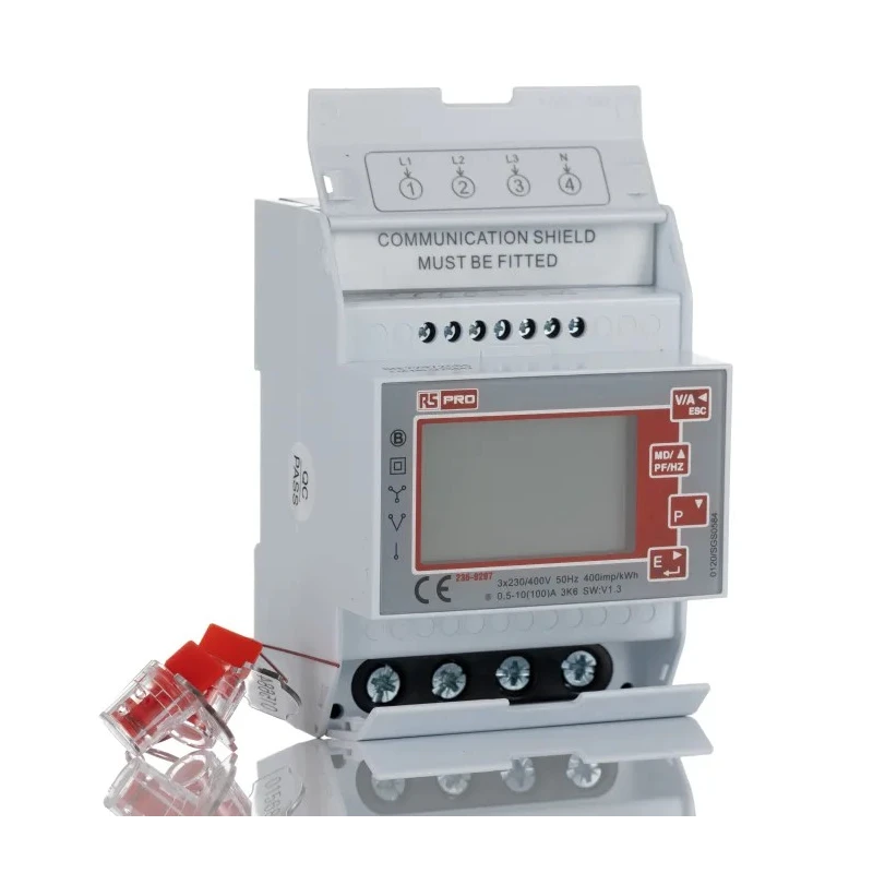 RS PRO 3 Phase Multifunction Energy Meter LCD Backlight 100A Direct Connection Modbus RTU 236-9297