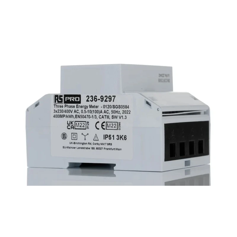 RS PRO 3 Phase Multifunction Energy Meter LCD Backlight 100A Direct Connection Modbus RTU 236-9297