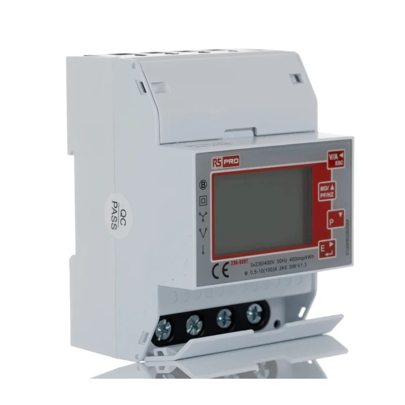 RS PRO 3 Phase Multifunction Energy Meter LCD Backlight 100A Direct Connection Modbus RTU 236-9297