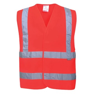 Portwest Red Hook & Loop Hi Vis Vest 100% Polyester Warp Knit, 2XL-3XL C470RERXX/3X