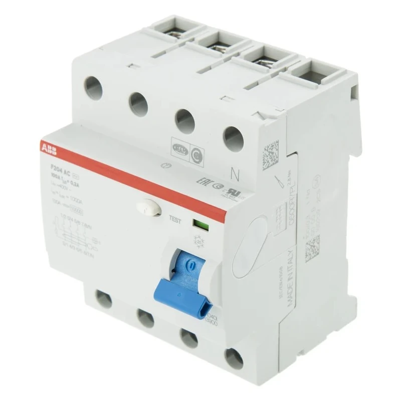 ABB F200 Series Residual Current Circuit Breaker 100A 3-Pole 300mA Type AC 1kA 400V AC 2CSF204001R3900 F204 AC-100/0,3