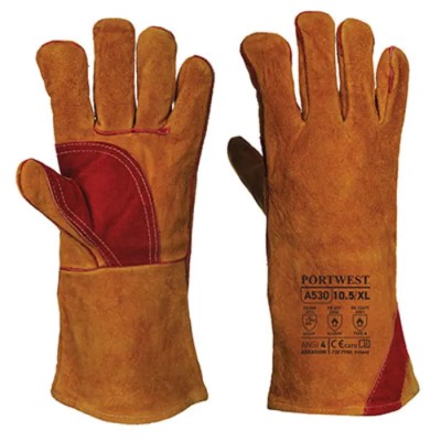 Portwest Premium Brown Leather Welding Gloves with Reinforced Palm and Thumb, Size 12 A530BRRXXXL