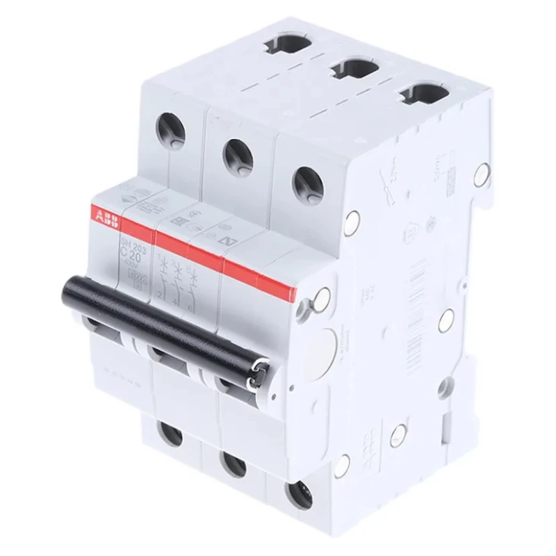 ABB ComPact Home SH200 Miniature Circuit Breaker, 3-Pole, 20A, Type C, 440V AC, 6 kA Breaking Capacity SH200