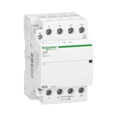 Schneider Electric Acti9 iDT40 Safety Contactor, 4-Pole, 40 A, 2.1 W, 240V DIN Rail Mount A9C22740