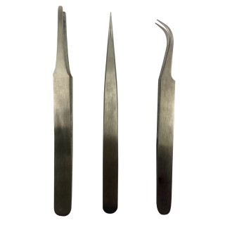 RS PRO 120mm Low Carbon Austenitic Steel Rounded, Bent, Flat Tweezer Set 238-0690
