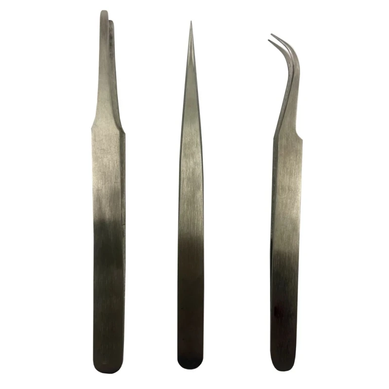RS PRO 120mm Low Carbon Austenitic Steel Rounded, Bent, Flat Tweezer Set 238-0690
