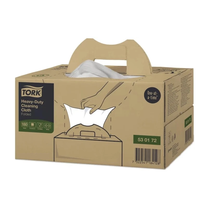 Tork White Non-Woven Fabric Heavy Duty Cleaning Cloths, Dry Use, 41.5 x 35.5 cm, Box of 180 Per Pack, Repeat Use 530172