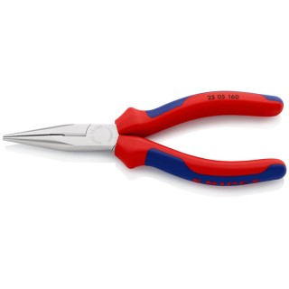 Knipex Long Nose Plier Pointed Vanadium Electric Steel Chrome Finish 160mm Overall with 50mm Jaw 25 05 160