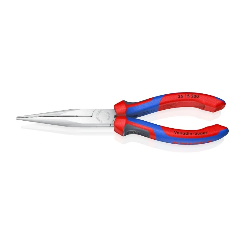 Knipex Long Nose Plier, Stork Beak, Comfort Grip, Vanadium Electric Steel, Chrome Finish, 200mm Length, 73mm Jaw 26 15 200