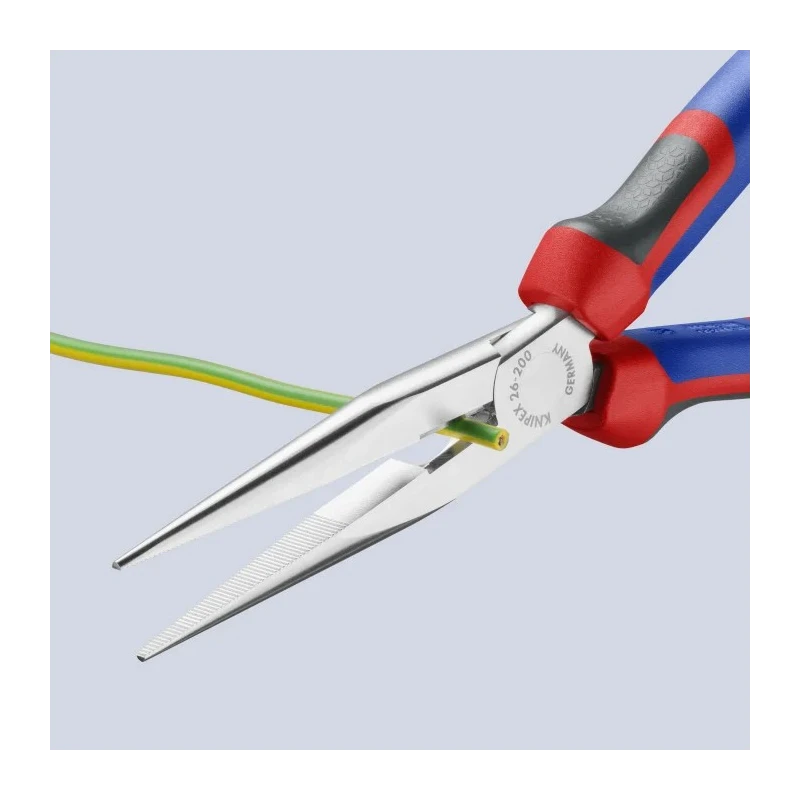 Knipex Long Nose Plier, Stork Beak, Comfort Grip, Vanadium Electric Steel, Chrome Finish, 200mm Length, 73mm Jaw 26 15 200