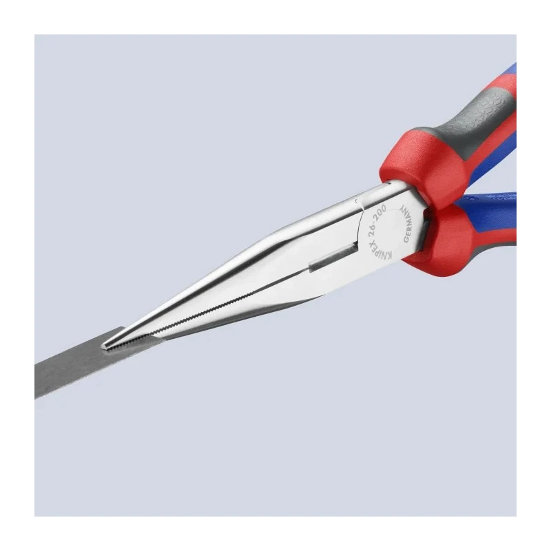 Knipex Long Nose Plier, Stork Beak, Comfort Grip, Vanadium Electric Steel, Chrome Finish, 200mm Length, 73mm Jaw 26 15 200