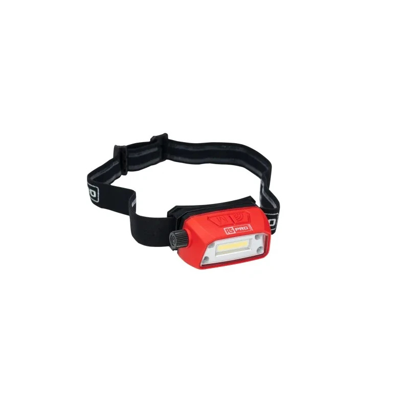 RS PRO LED Sensor Head Torch Black Red 400 lm Adjustable Beam IP67 Rechargeable Lithium-Polymer Battery 239-7017